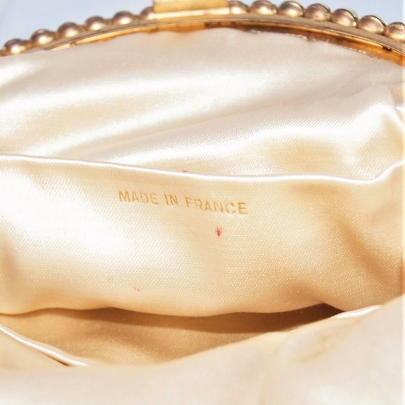 Vintage French Silk Brocade and Faux Pearl Accent Evening Bag - Picture 4 of 4
